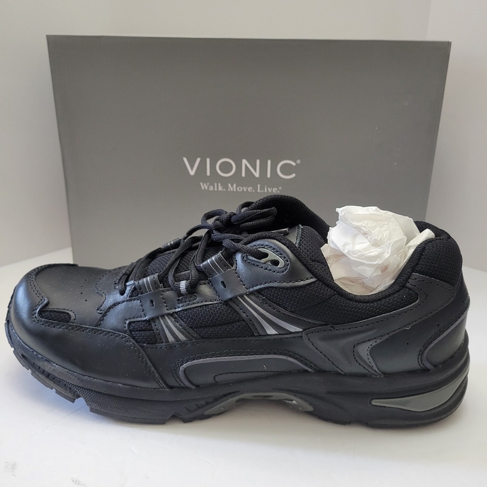 Vionic Men's 23M Walker Leather Black Shoes Premium Orthopedic w/Vio Motion Tech